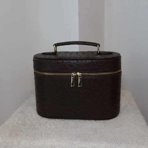 The Vanity Case – Travel Makeup Bag & Cosmetic Case with Ostrich Leather - Clove PIQUÉ CASES