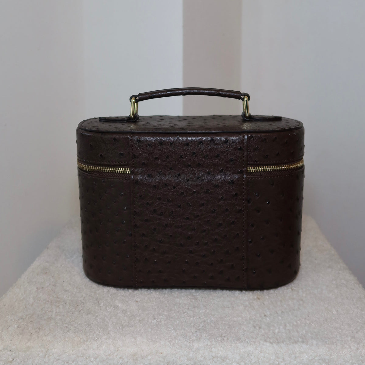 The Vanity Case – Travel Makeup Bag & Cosmetic Case with Ostrich Leather - Clove PIQUÉ CASES