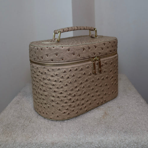 The Vanity Case – Travel Makeup Bag & Cosmetic Case with Ostrich Leather - Chai PIQUÉ CASES