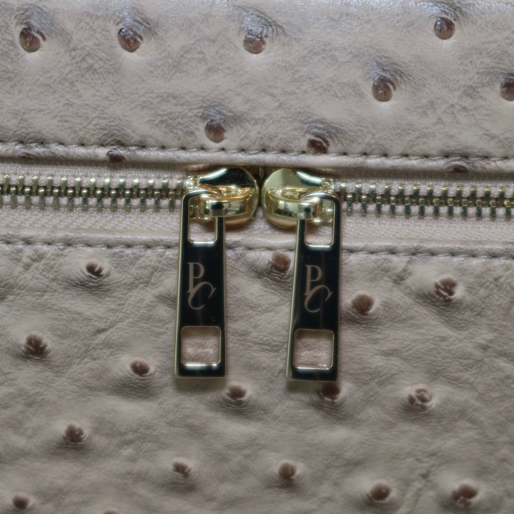 The Vanity Case – Travel Makeup Bag & Cosmetic Case with Ostrich Leather - Chai PIQUÉ CASES