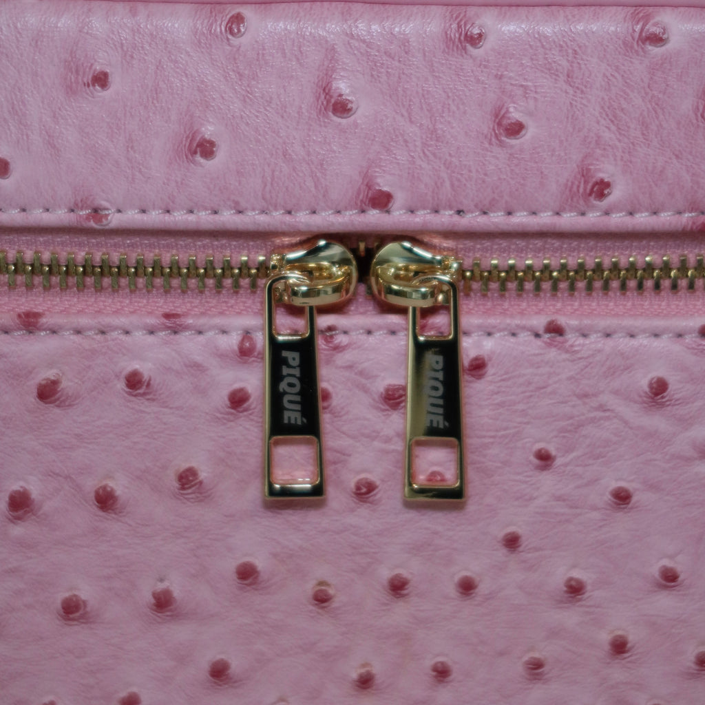 The Vanity Case – Travel Makeup Bag & Cosmetic Case with Ostrich Leather - Lychee PIQUÉ CASES