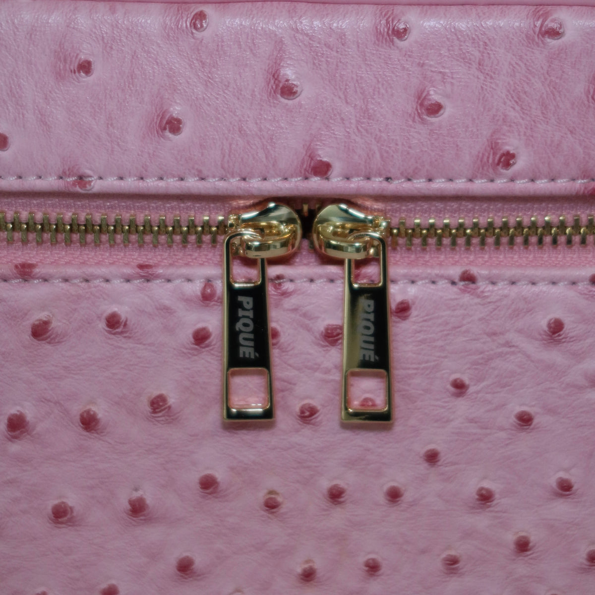 The Vanity Case – Travel Makeup Bag & Cosmetic Case with Ostrich Leather - Lychee PIQUÉ CASES
