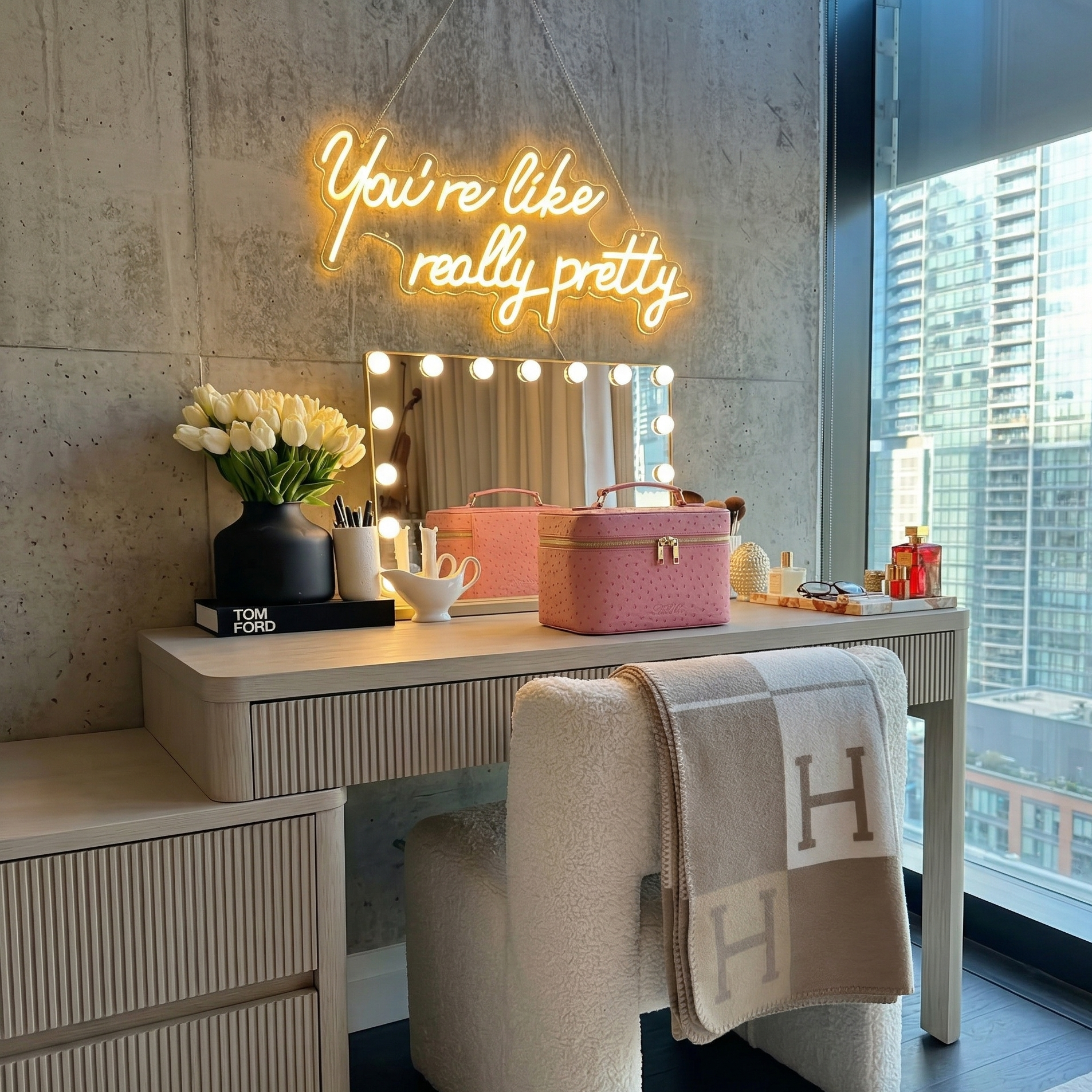 Ostrich Vanity Case in a room